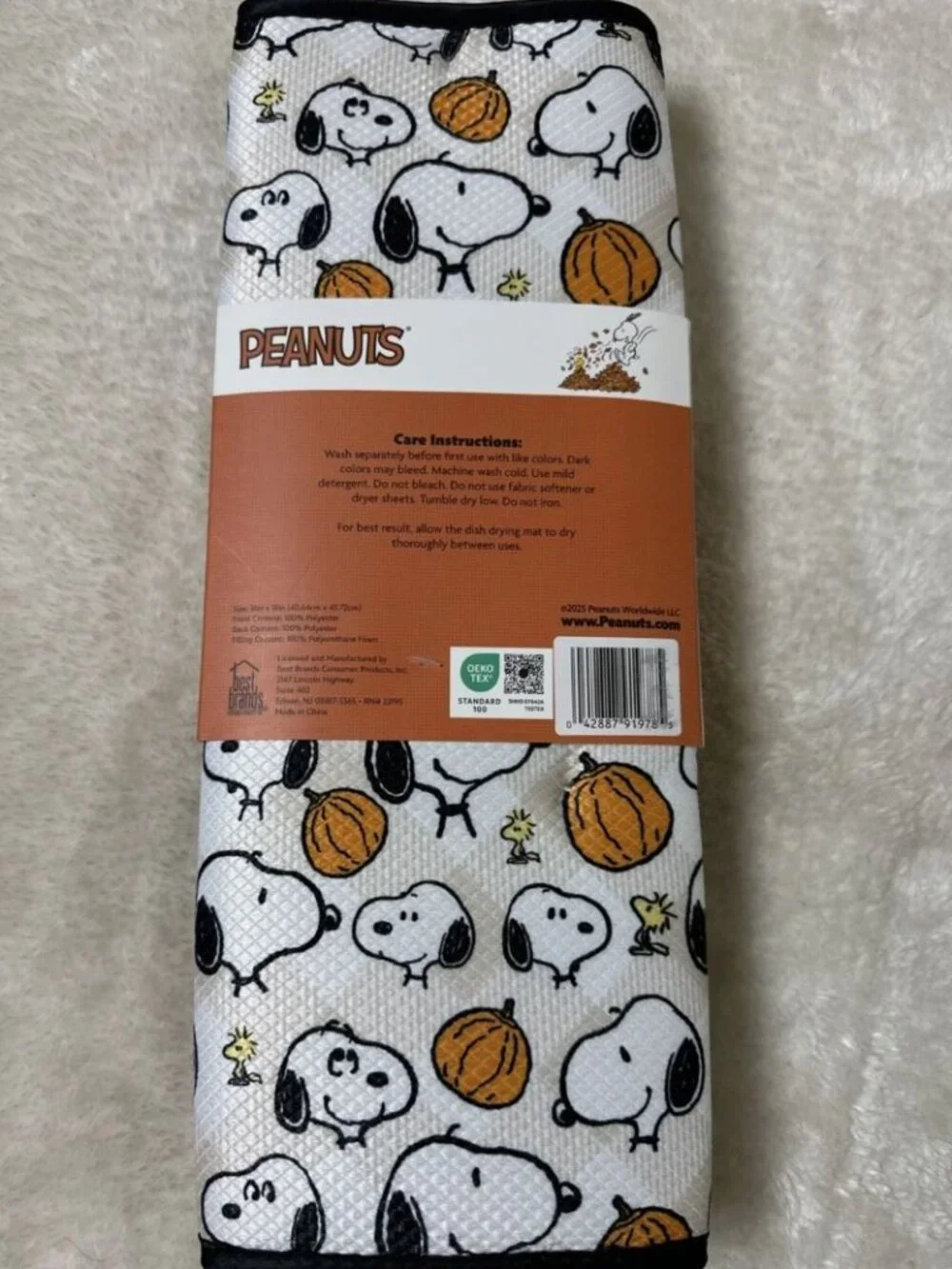 Peanuts Snoopy & Pumpkins Autumn Fall 2 Pack Dish Drying Mats 16 x 18